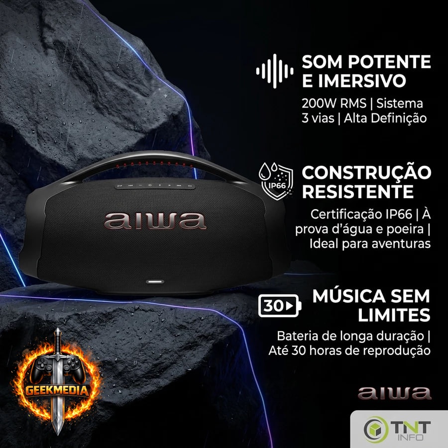 Caixa de Som Bluetooth Aiwa Boombox BS-01B 200W IP66