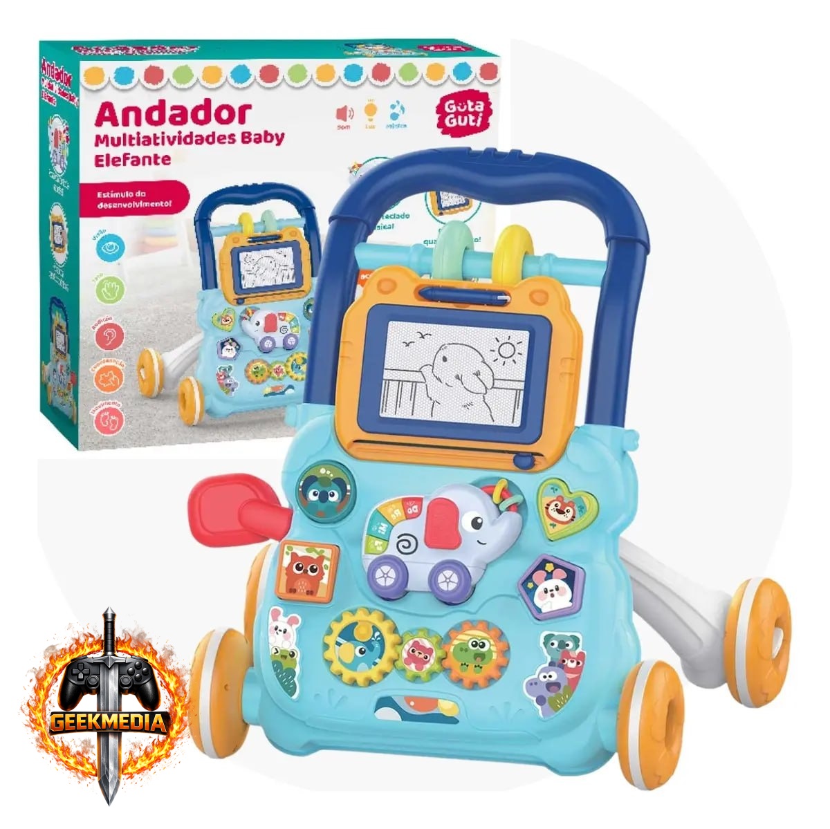Andador Empurrador Didático Infantil Educativo Musical - Azul