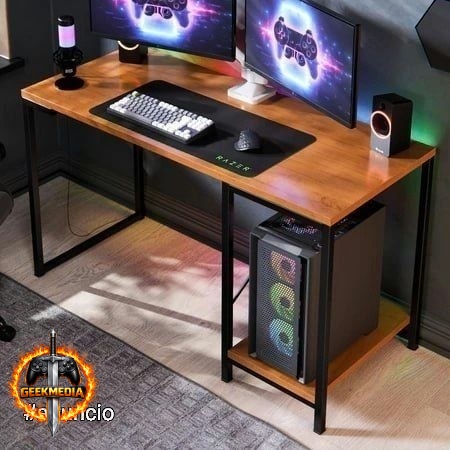 Mesa Escrivaninha Gamer Tóquio Estilo Industrial com Prateleira