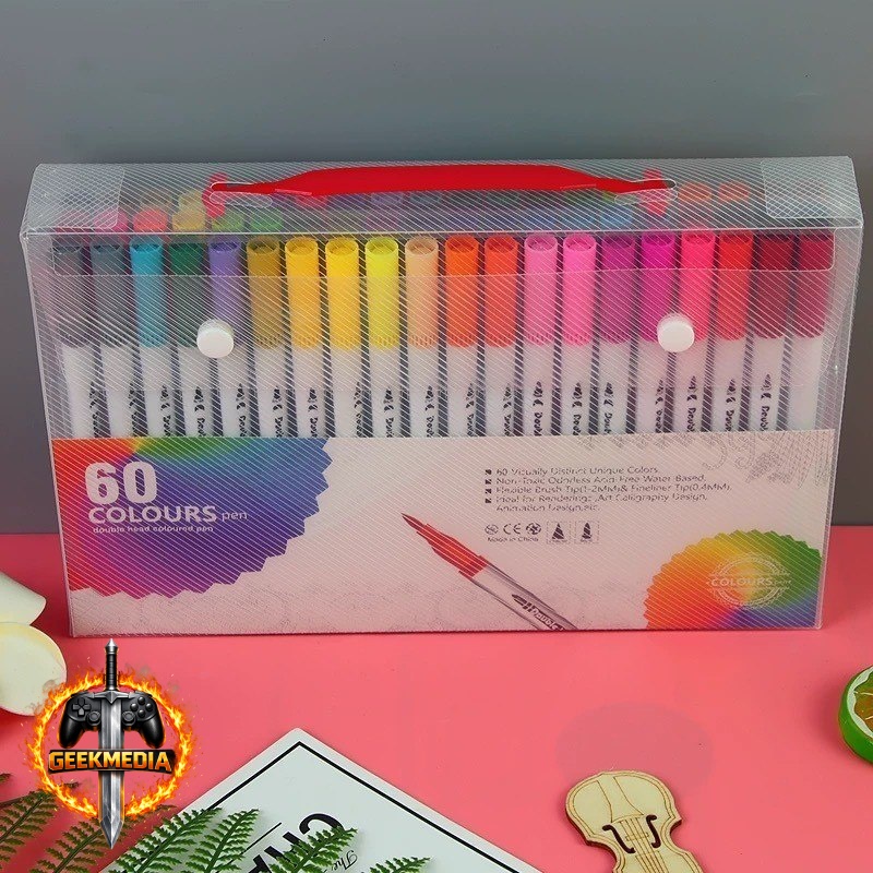 Kit 60 Caneta Brush Ponta Pincel Lettering Duas Pontas