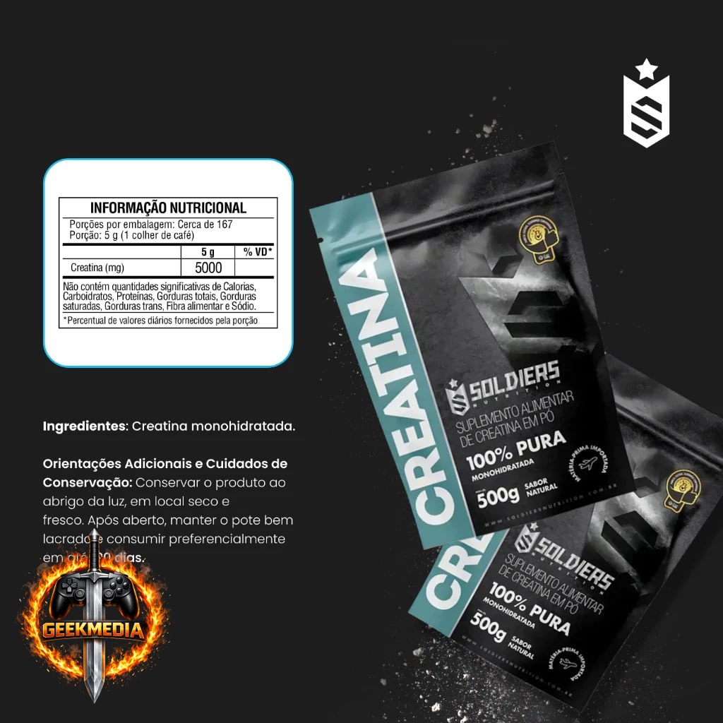 Creatina Suplemento Monohidratada em Pó Soldiers Nutrition 1KG