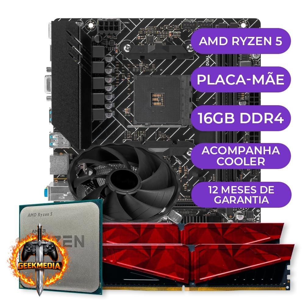 Kit Upgrade Gamer AMD Ryzen 5 3400G  Placa Mãe  16GB DDR4