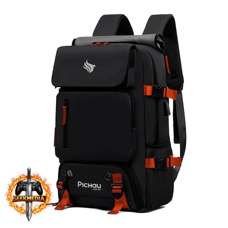Mochila Pichau Vulcan, Preto e Vermelho