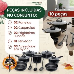 Conjunto Panelas Antiaderente 10 Peças Teflon - Quatro Cores