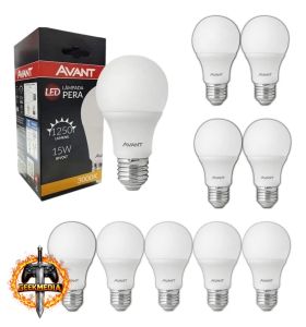 Kit 10 Lâmpadas LED 15W Bulbo Pera Branco Quente Avant