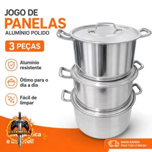 Jogo Feijoada 3 Caçarolas Alumínio Polido com Tampa