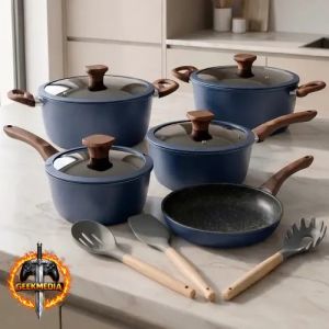 Jogo De Panelas Cerâmica 4mm Antiaderente Indução Gás 8 Peças Sólar Azul