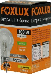 Lâmpada Halógena Foxlux 100w E27 127v 3000K Amarela Clássica Alta Luminosidade