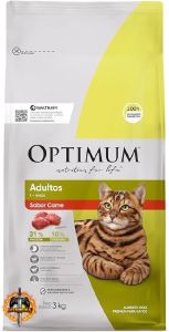 Ração Optimum para Gatos Adultos Sabor Carne 3kg