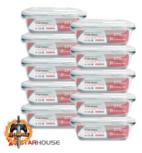 Kit 10 Potes Vidro 370ml Hermético Marmita Forno Refratário Star House
