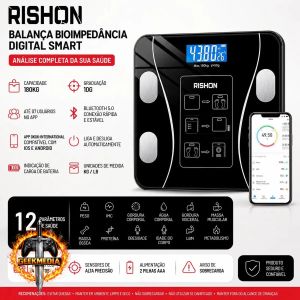 Balança Bioimpedancia Digital 180kg Smart Imc Profissional Rishon