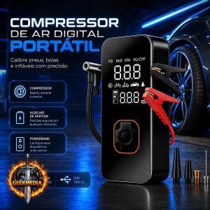 Bomba Elétrica Portátil Digital - Auxiliar de Partida e Powerbank