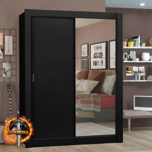 Guarda Roupa Denver Madesa Solteiro com Espelho Cor Preto