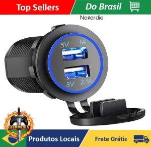Tomada Carregador USB Veicular Carro 2 Saídas 1.0A e 2.1A